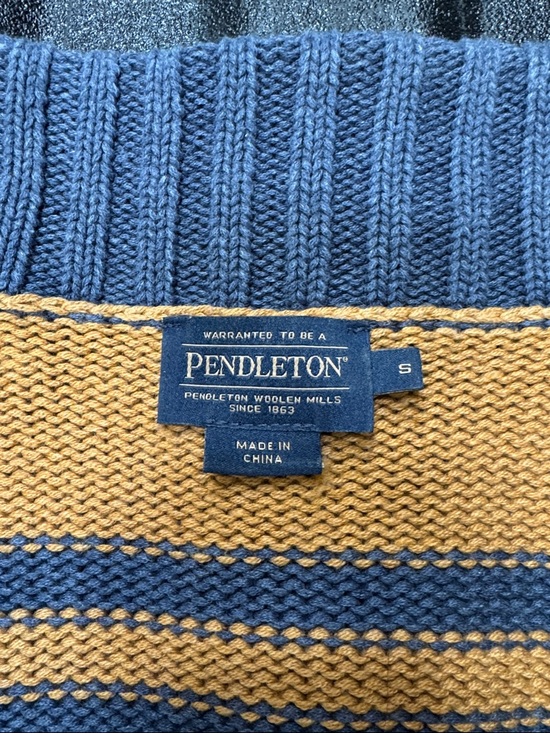 Pendleton Mustard Yellow Navy Blue Red Striped Shawl Cardigan - Picture 2 of 7
